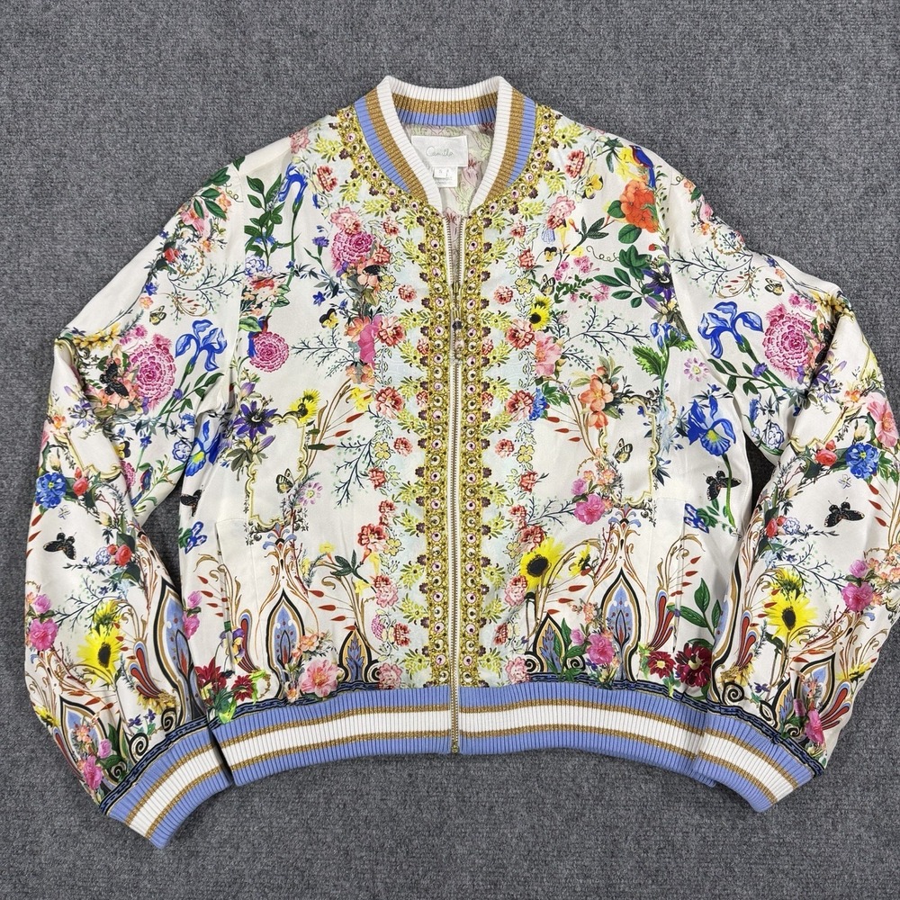 Camilla Silk Jacket Womens Small Floral Bomber La Fleur Libertine Boho Luxury